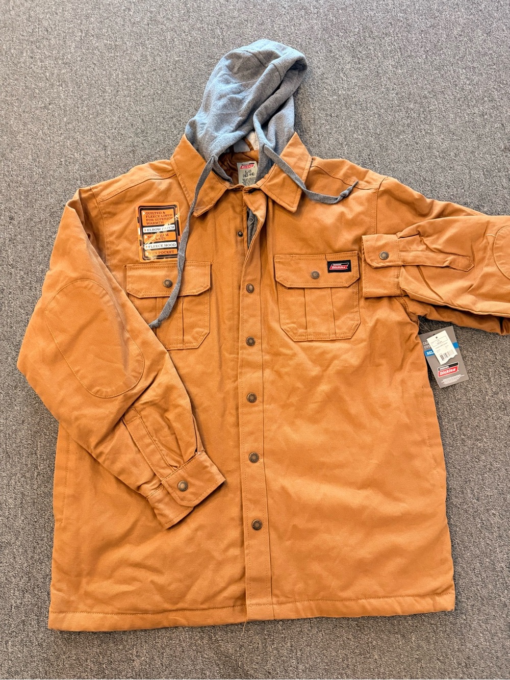Dickies Men’s Carhartt-Style Brown Work Shirt with Gray Hood size L 42-44